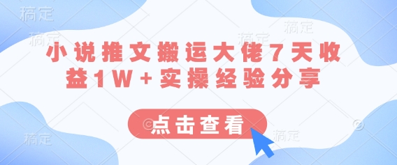 小说推文搬运大佬7天收益1W+实操经验分享-优优云网创