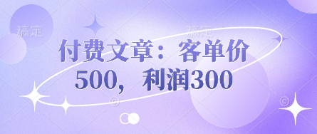 付费文章：客单价500，利润300-优优云网创