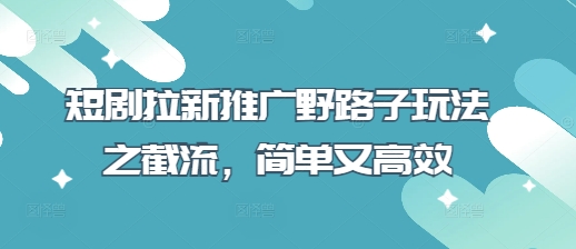 短剧拉新推广野路子玩法之截流，简单又高效-优优云网创