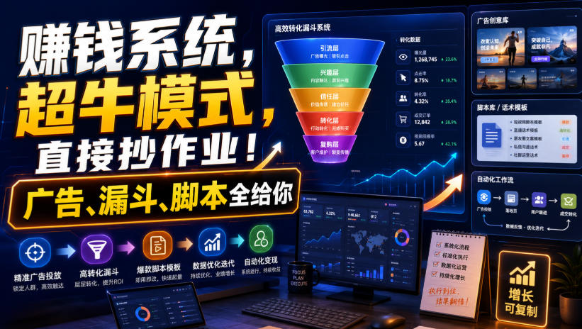 賺钱系统，超牛模式，直接抄作业！广告、漏斗、脚本全给你【原创双语字幕】-优优云网创